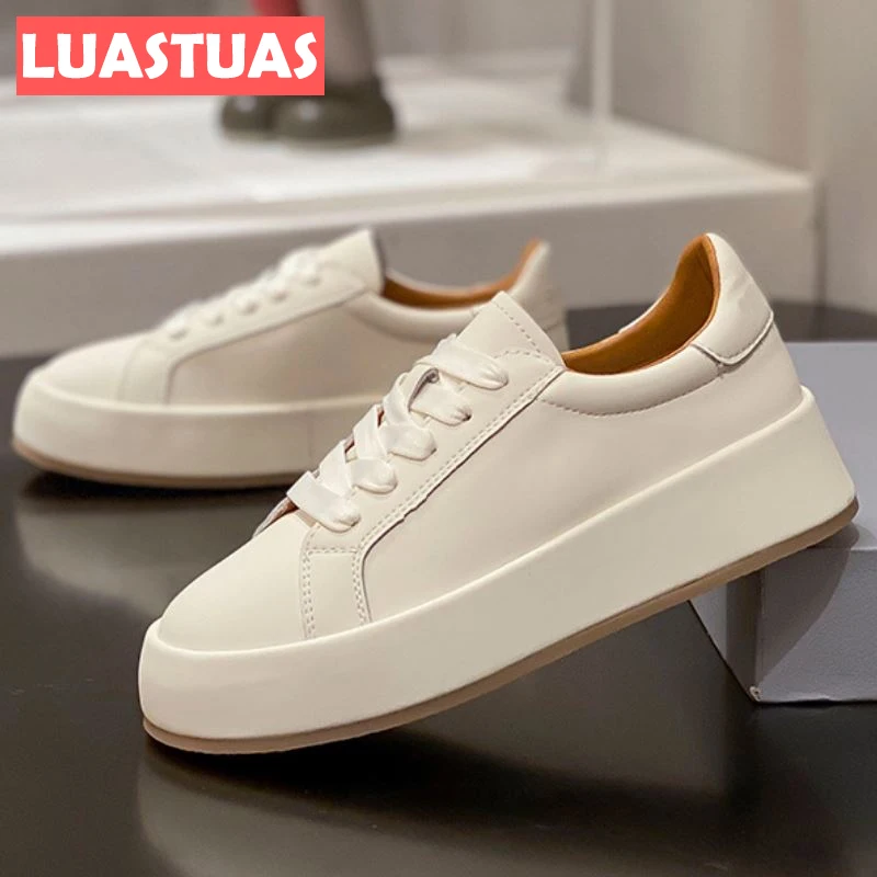 

LuasTuas Size 34-40 Women Sneakers Real Leather Chunky Ins Thick Bottom Ladies Shoes For Spring Casual Vacation Footwear