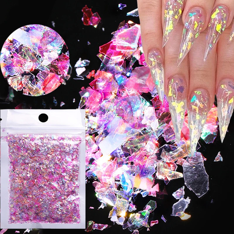 

Nail Aurora Fragment Paper Holographic Glass Glitter Powder Nail Irregular Colorful Fragments Aurora Illusion Nail Decorations