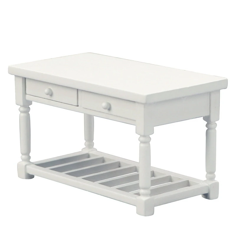 

1:12 Dollhouse Miniature Wood Table,Mini Furniture Toys White Wood Table with Drawers Dining Table DollHouse Decoration