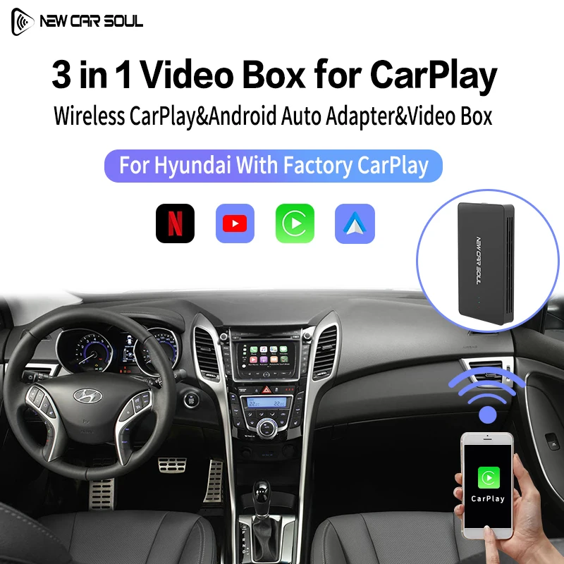 

Новый Автомобильный мультимедийный видеобокс Hyundai Soul для беспроводного CarPlay/беспроводной автомобильный адаптер Android 3 в 1, подходит для заво...