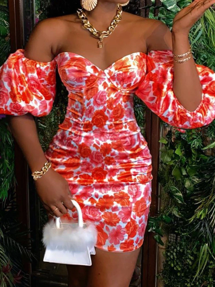 

Соблазнительные женские облегающие платья с принтом, облегающее платье с цветочным узором, короткими рукавами, коктейвечерние вечернее пр...