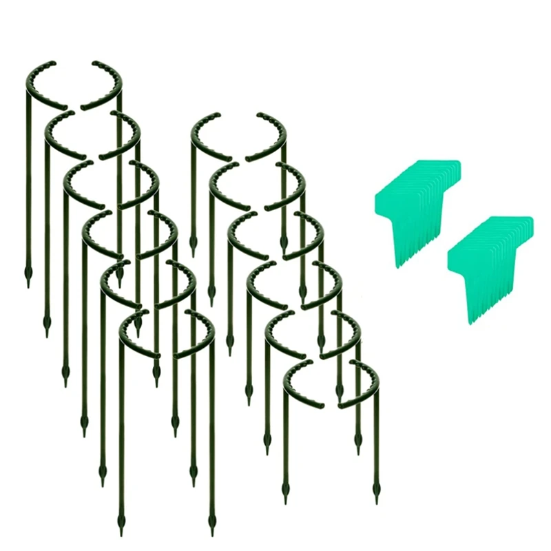 

24 Pcs Half Round Plant Cage Holder, T-Shaped Plant Support Pile, 2 Different Heights, Garden Flower Plant Stakes