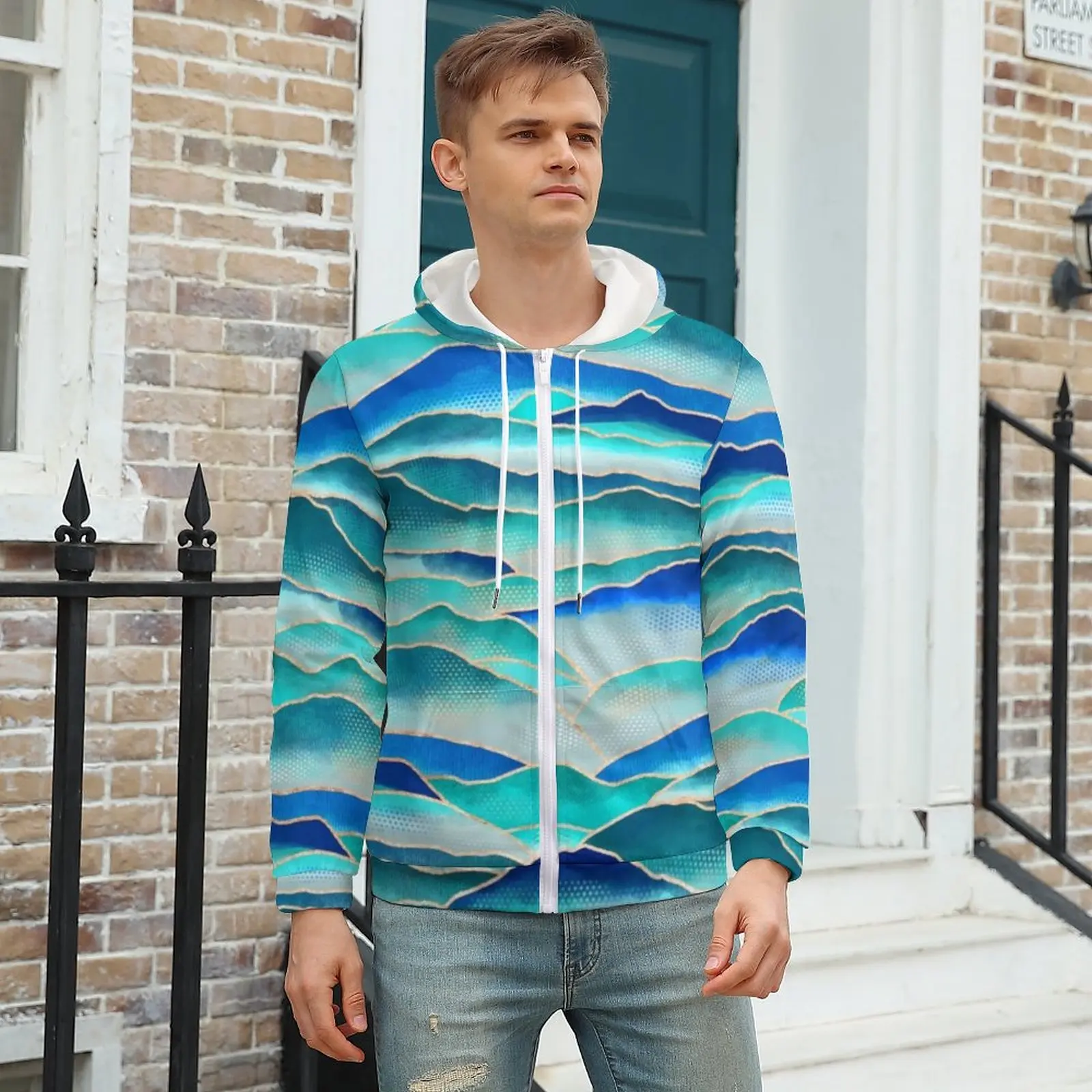 

Misty Malibu Mountains Hoodies Line Art Print Autumn Polyester Hoodie Popular Zip Up Hoodie For Man Plus Size 5XL