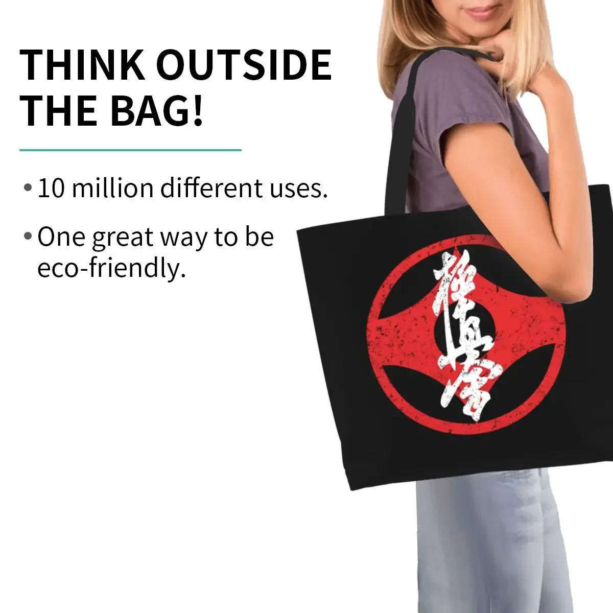 Сумка-тоут Kawaii Kyokushi для покупок многоразовый холщовый саквояж на плечо в боевых