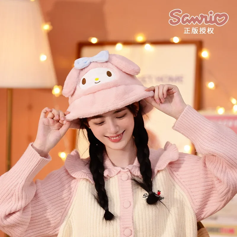 

Sanrio Kuromi Kawaii Hello Kitt Plush Basin Hat Cartoon Plush Hat Winter Girl Girl Heart Fisherman Hat Christmas Best Gift