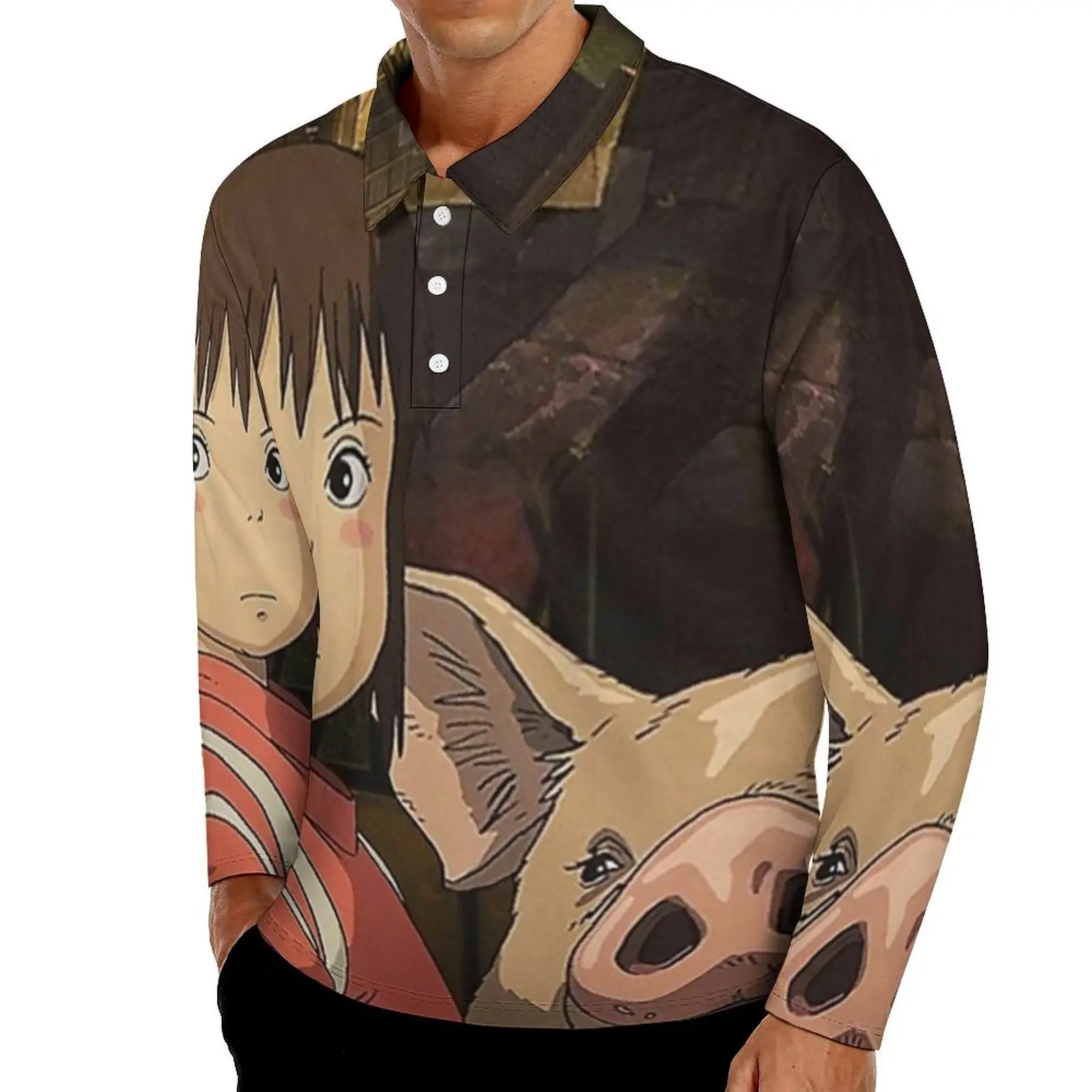 

Рубашка-поло мужская оверсайз с длинным рукавом и отложным воротником