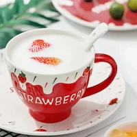 strawberry mug 400ml ceramic coffee mugcute tea cupbreakfast porcelain mugcappuccinolattecerealice creammicrowave safe