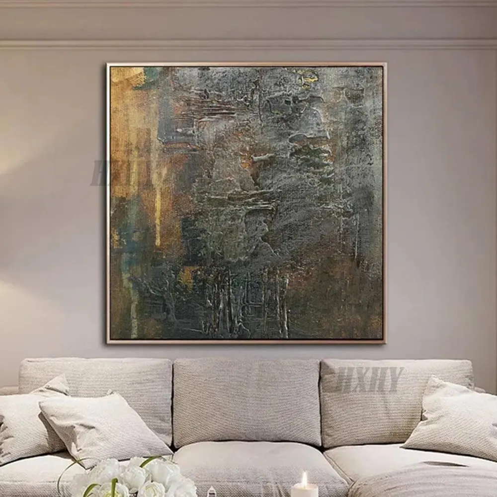 

Abstract Ochre Painting On Canvas Modern Brown Wall Art Textured Handmade Creative Decoration Oil Painting For Living Room