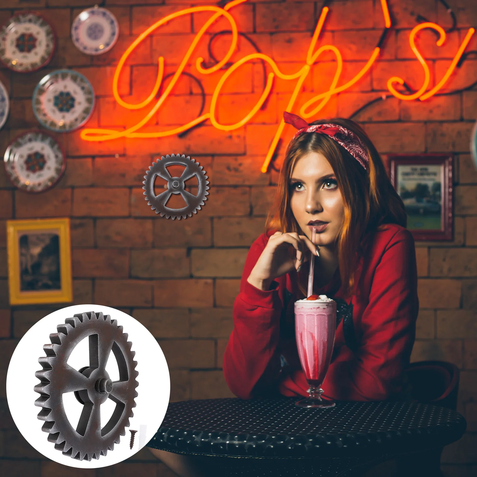 

1Pc Industrial Style Wall Wood Decoration Home Round Gear Design Wall Pendant