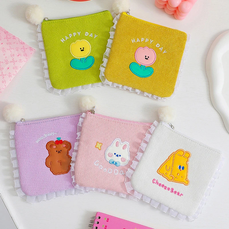 

Kawaii Small Cosmetic Bag Sanitary Pad Storage Bag Coin Purse Data Cable Pouch Korean Version Cute Cartoon Portable Earphone Bag