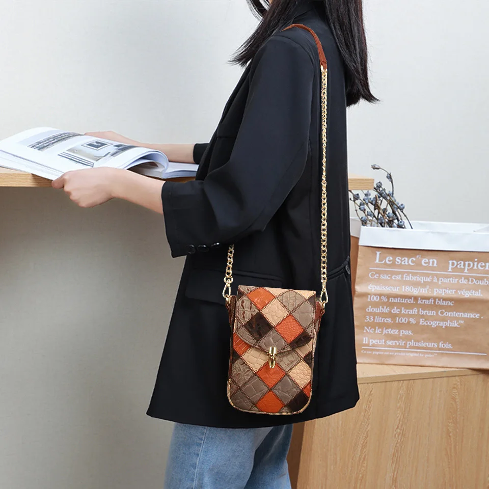 new Women Crossbody Bag Cowhide Genuine Leather Casual Patchwork Luxury Brand Design Flap Small Wallets Shoulder Satchles New