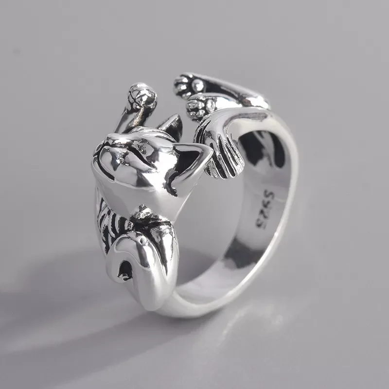 

Fortune Cat Shape Women Opening Rings Silver Color Dance Party Finger Ring Delicate Girl Gift 2021 New Fashion Jewelry