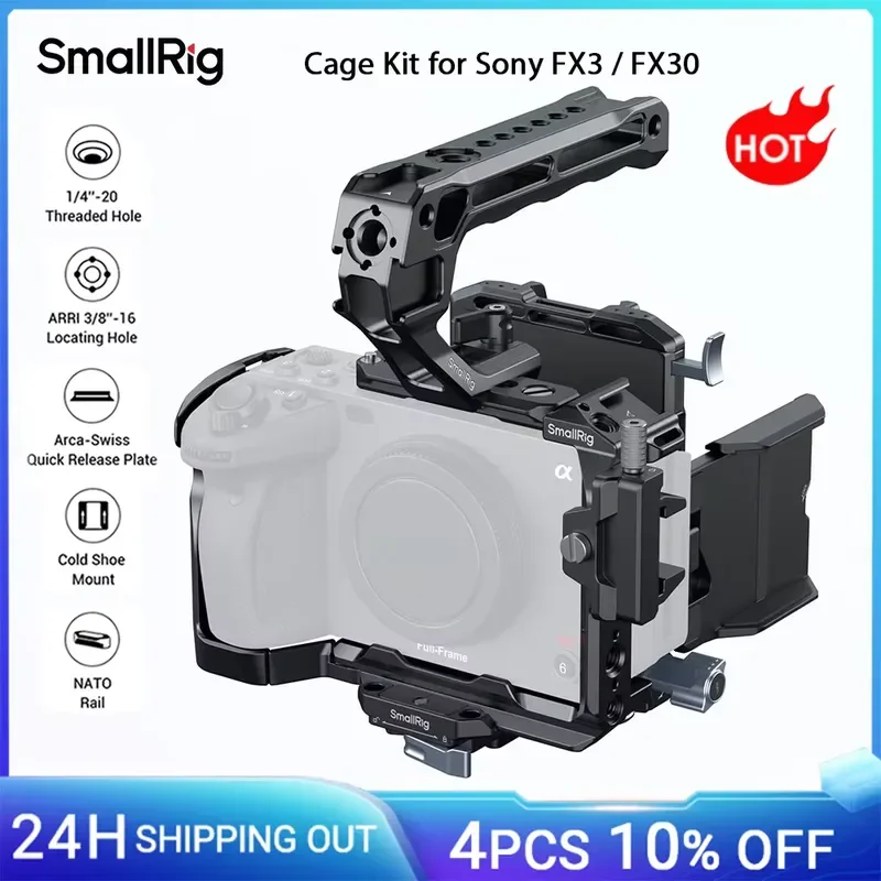Фото Комплект защитного каркаса Brand For SmallRig для FX3 / FX30, с ручкой, пластиной для крепления V-Mount аккумулятора, зажимом для кабеля и креплением для LCD-экрана. №2