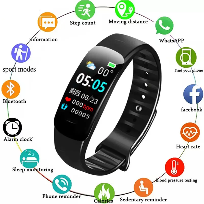 

C1plus Color Screen Smart Bracelet For Apple Huawei Xiaomi Waterproof Bluetooth-compatible Pedometer Heart Rate Blood Pressure