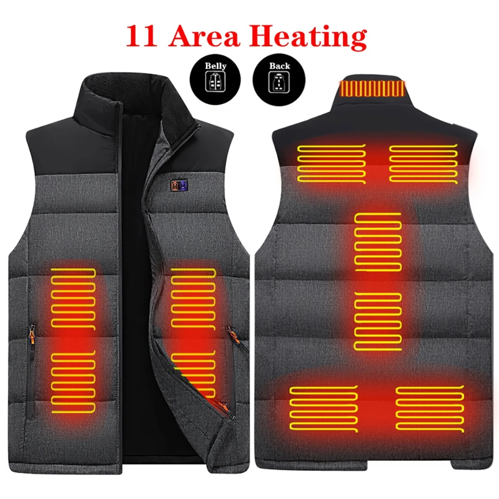 

11 Areas Heated Jacket Men Women Winter Thermal Warm Snowboarding Heated Vest Skiing Coat Intelligent USB Electric Heating Coat