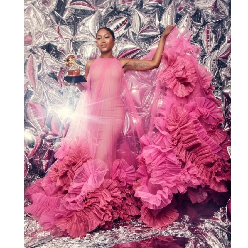 Потрясающее ярко-розовое Тюлевое длинное платье макси для дня рождения бежевое с