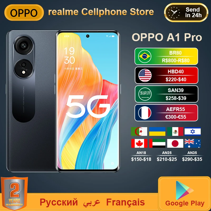 New OPPO A1 PRO 5G Mobile Phone Snapdragon 695 100M Camera 6.7'' 120HZ OLED 67W Super Charge 4800mAh Battery NFC Smartphone