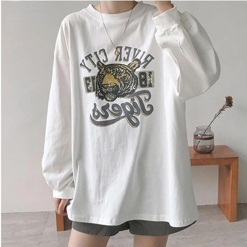 

Dinboa- Harajuku Long Sleeve Funny Cartoon Women's T-shirts Autumn Women Casual M-xxl Size t Shirt White Long Streetwear T-shirt