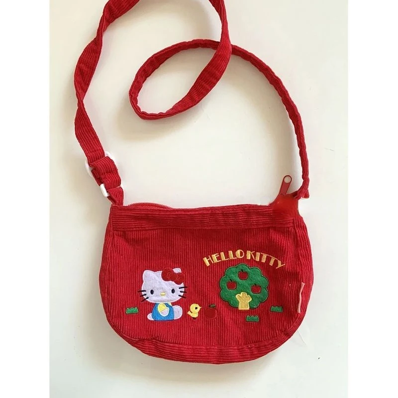 

Hello Kitty Bag Vintage Crossbody Bag Handmade Corduroy Color-Matching Handbag One Shoulder Bag