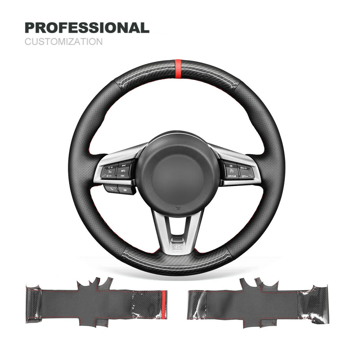 

Car Steering Wheel Cover Warp for Mazda MX-5 Non-slip Durable Perforated Leather PU Carbon Fiber