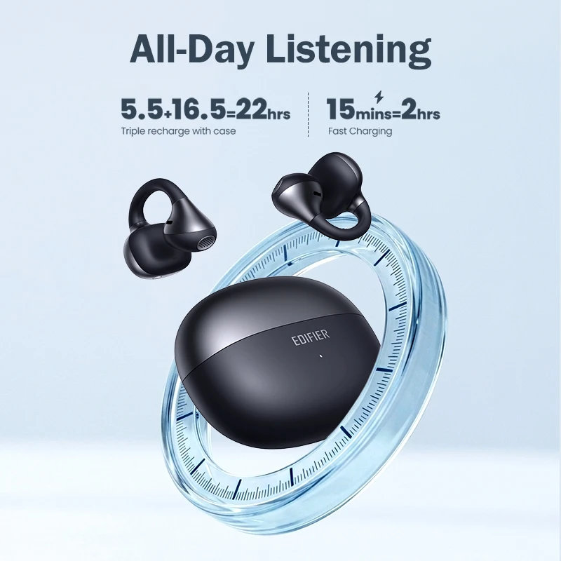 Беспроводные наушники Edifier Comfo Bass Open-Ear True Wireless с Bluetooth V6.1, креплением на ухо, функцией AI-перевода, легкие, IP55 (art.: 3920da85382a7) - 3920da85382a7