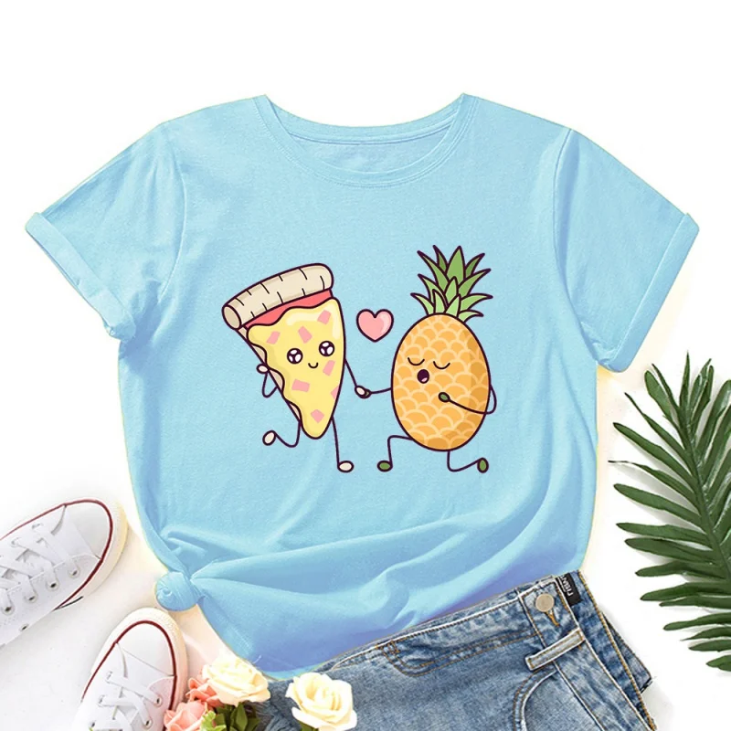 

Женская хлопковая футболка с коротким рукавом, круглым вырезом и принтом ананаса