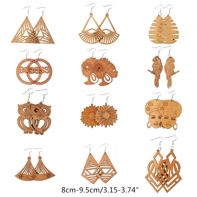12 пар новые деревянные серьги-капли висячие серьги из полого дерева легкие в