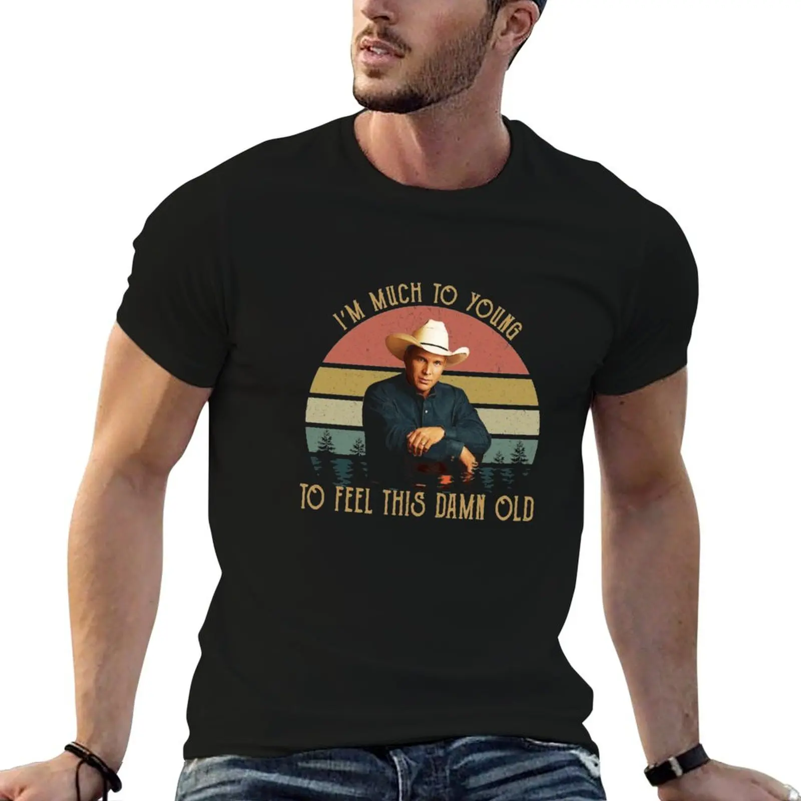 Фото Футболка I'm Much To Young To Feel This Damn Old Vintage Garth Tees Brooks, мужская футболка из 100% хлопка, люксовый бренд №1