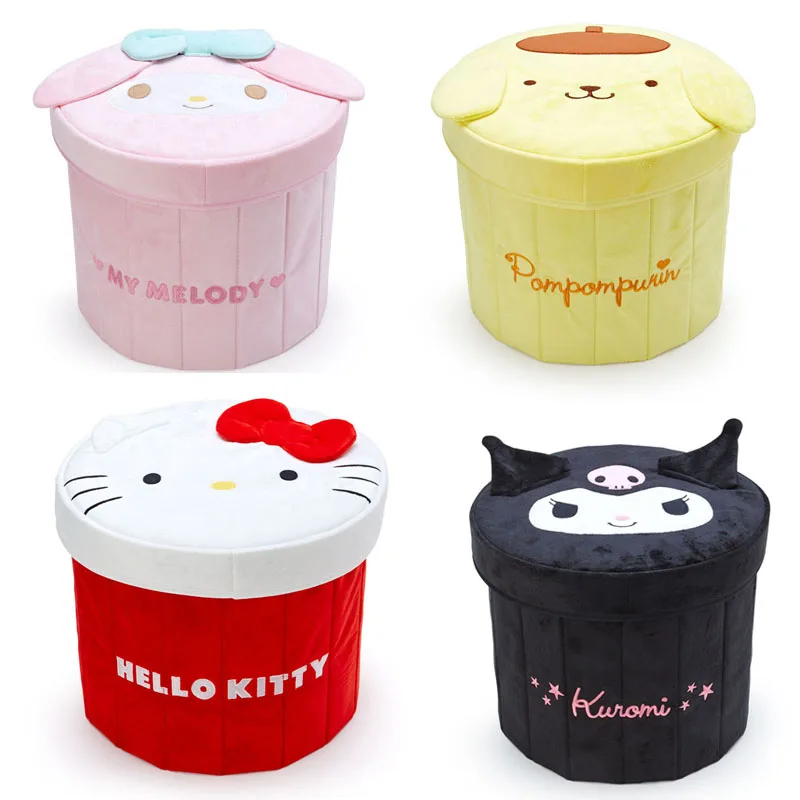 

Sanrios My Melody Kuromi Cinnamoroll Pompom Purins Kittys Anime Kawai Cartoon Folding Barrel Storage Box Plush Stool Gift 30cm