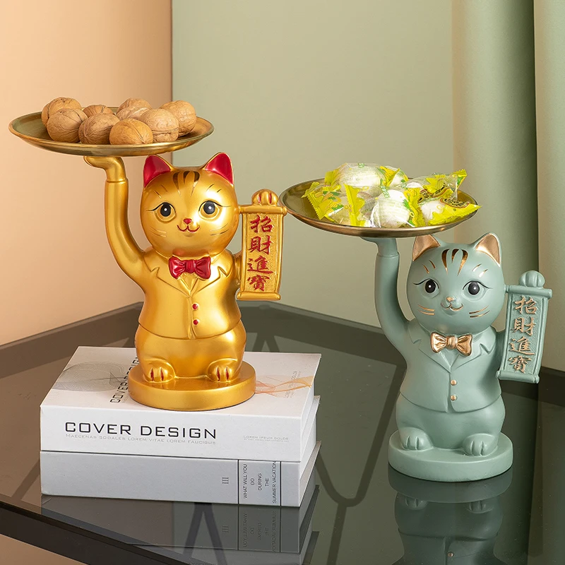 

Creative fruit tray lucky cats put candy ornaments living room coffee table light luxury key tray storage dried fruit tray