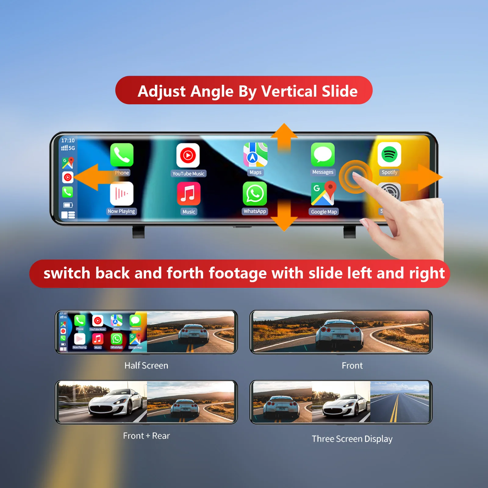 Видеорегистратор ADINKAM с тремя объективами для Carplay беспроводной сотовый телефон
