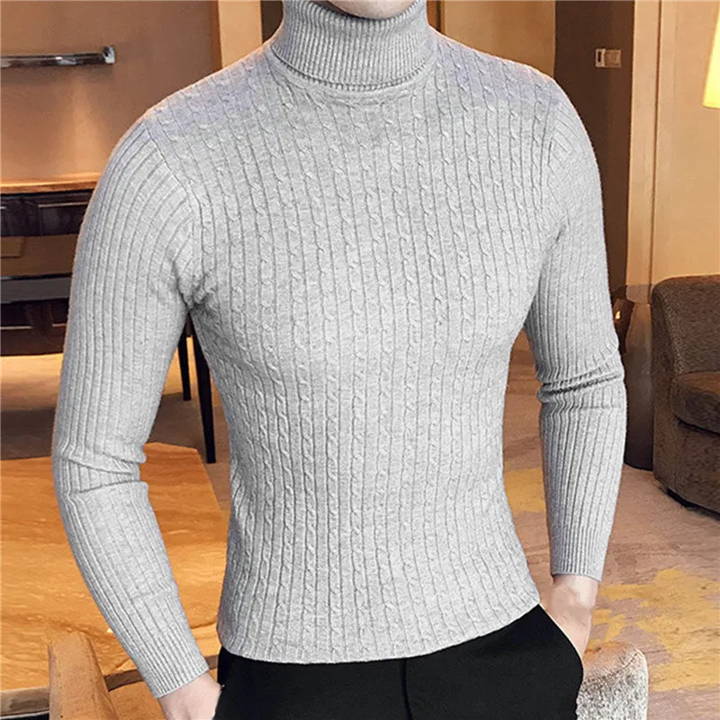 

Брендовые мужские свитера и пуловеры с высоким воротником, новинка 2023, модный вязаный свитер, зимний мужской пуловер, Мужская шерстяная Повседневная однотонная одежда