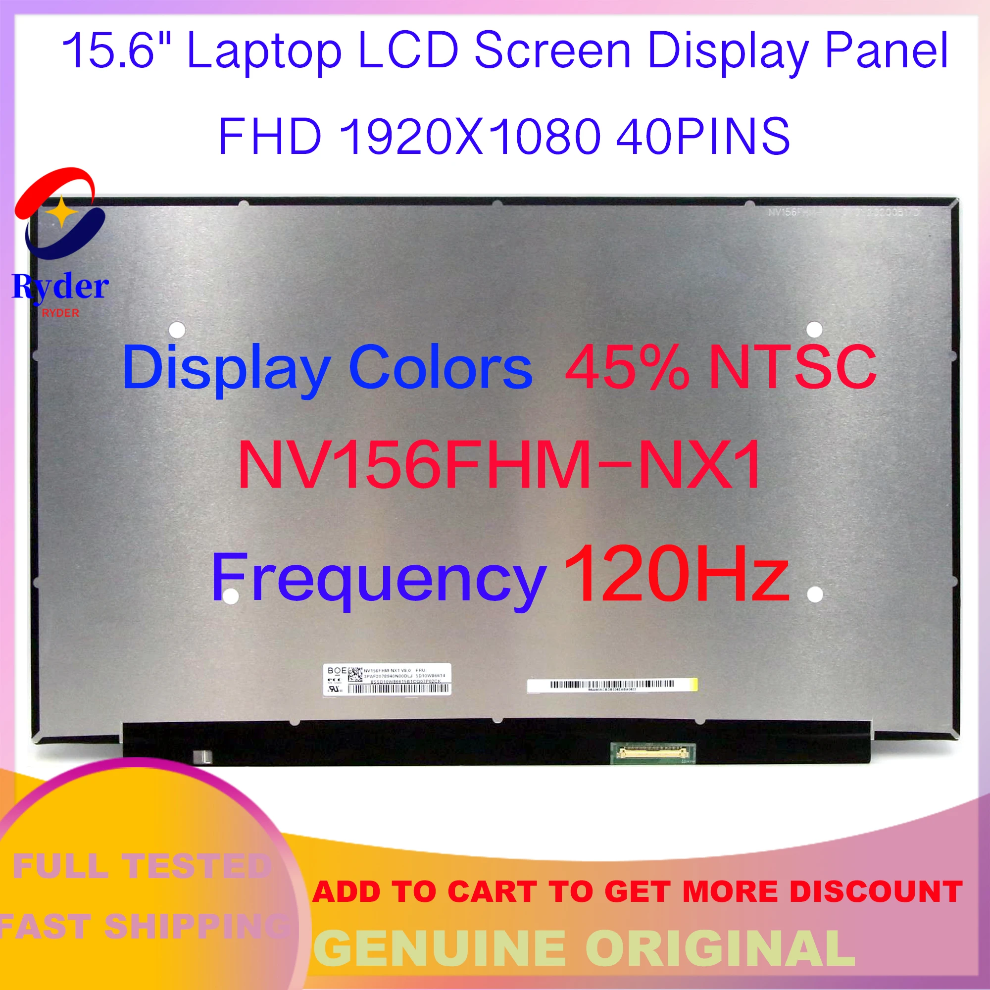 

15,6-дюймовый экран для ноутбука Lenovo Legion 5-15 ideapad Gaming 3-15 NV156FHM-NX1 V8.0 15,6Hz IPS LCD Screen FRU 5D10W86614 40pins eDP