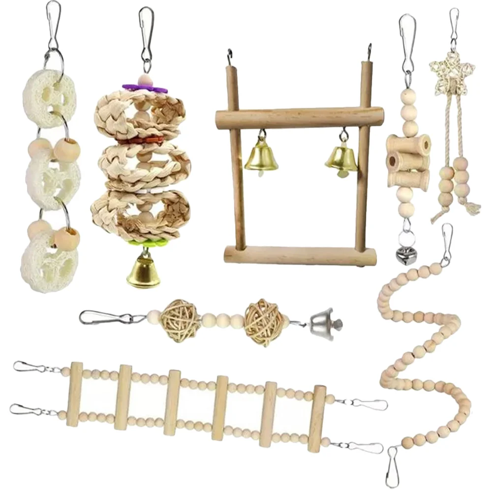 

Bird Toy Cage Toys Parrot Chewing Hanging Shredder Parakeet Ladder Perch Cockatiel Wooden Stand Pet Foraging Wood Natural