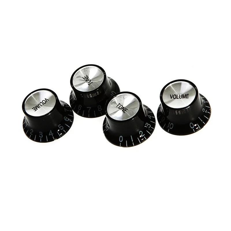 

4Pcs/set Speed Knobs Guitar Parts 2 Volume + 2 Tone Control Buttons Replacement Guitar Parts Black Silver