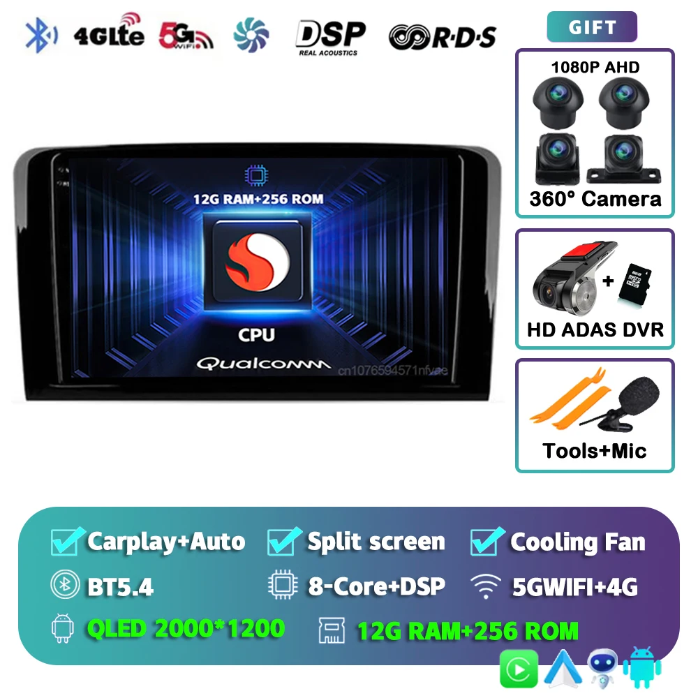 

Android 15 для Benz GL ML W164 ML350 ML500 X164 2005-2012 2K QLED Android Автомобильный радиоприемник Мультимедийный видеоплеер GPS Стерео CarPlay