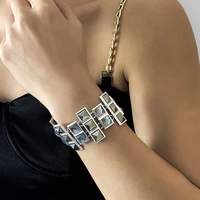 srcoi hip hop geometric crystal wide bracelet for women couple gifts square glass rhinestone inspired cool link chain bracelet