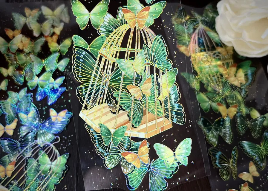 

5meter Butterfly and Cage Gold Shiny PET Tape Stickers Decorative Collage