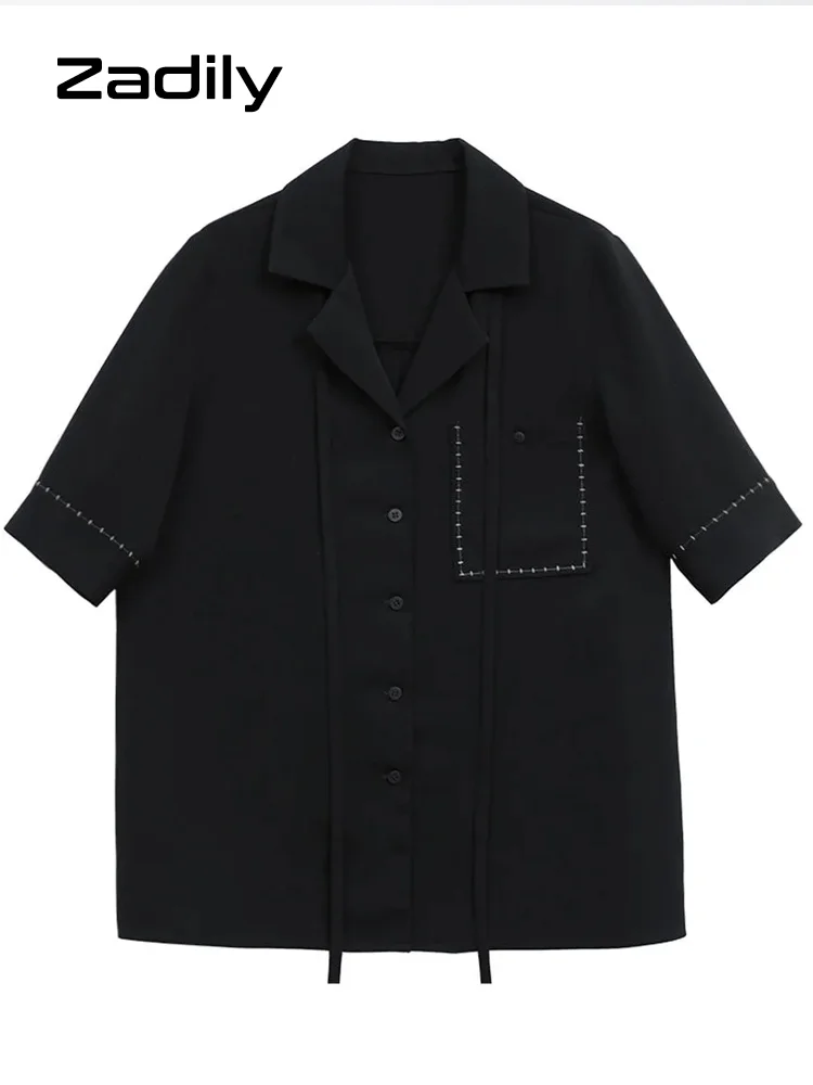 Женский минималистичный стильный черный шифоновый топ с коротким рукавом летняя