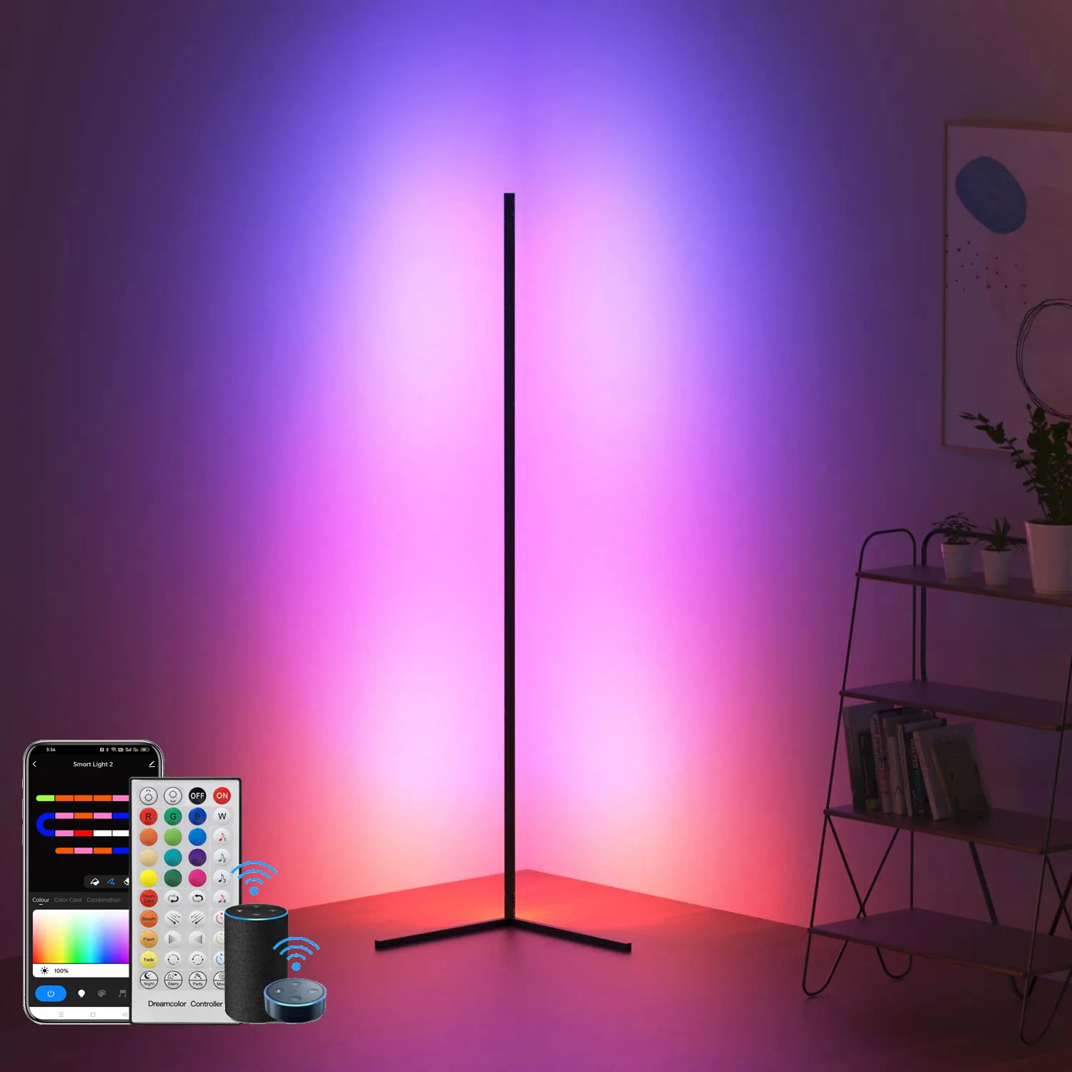 Modern Corner LED Floor Lamp with RGB Music Mood Lighting 1