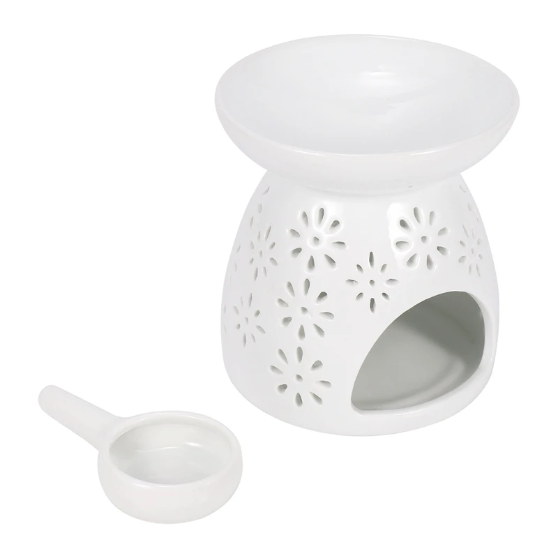 Oil Burner, Essential Oil Incense Aroma Diffuser Furnace Home Decoration Romantic White Set Of 2