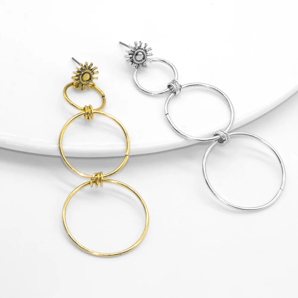 

Retro Vintage Sun Round Circle Dangle Earrings Exaggerated Minimalist Geometric Long Hoop Earrings Female Personality Jewelry