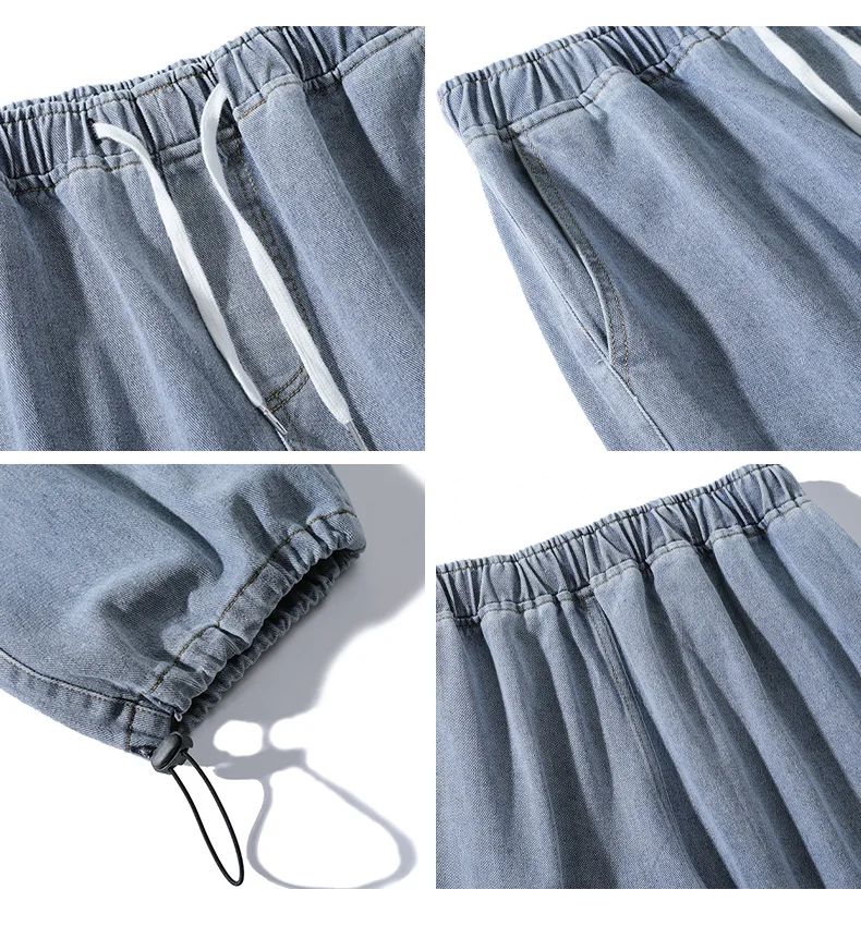 Drawstring Jeans Men's Korean Style Trendy Loose Casual Denim Trousers Fashion Streetwear Male High-quality Brand Pants