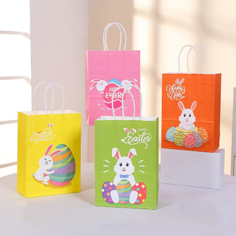 

5pcs Gift Bags with Handle Happy Easter Decoration Bunny Egg Paper Gift Bags Easter Party Supplies