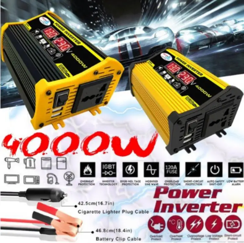 

4000W Peak Solar Power Inverter Converter DC 12V To AC 110/220V Transformer Dual USB Voltage Modified Sine Wave Car Inverter