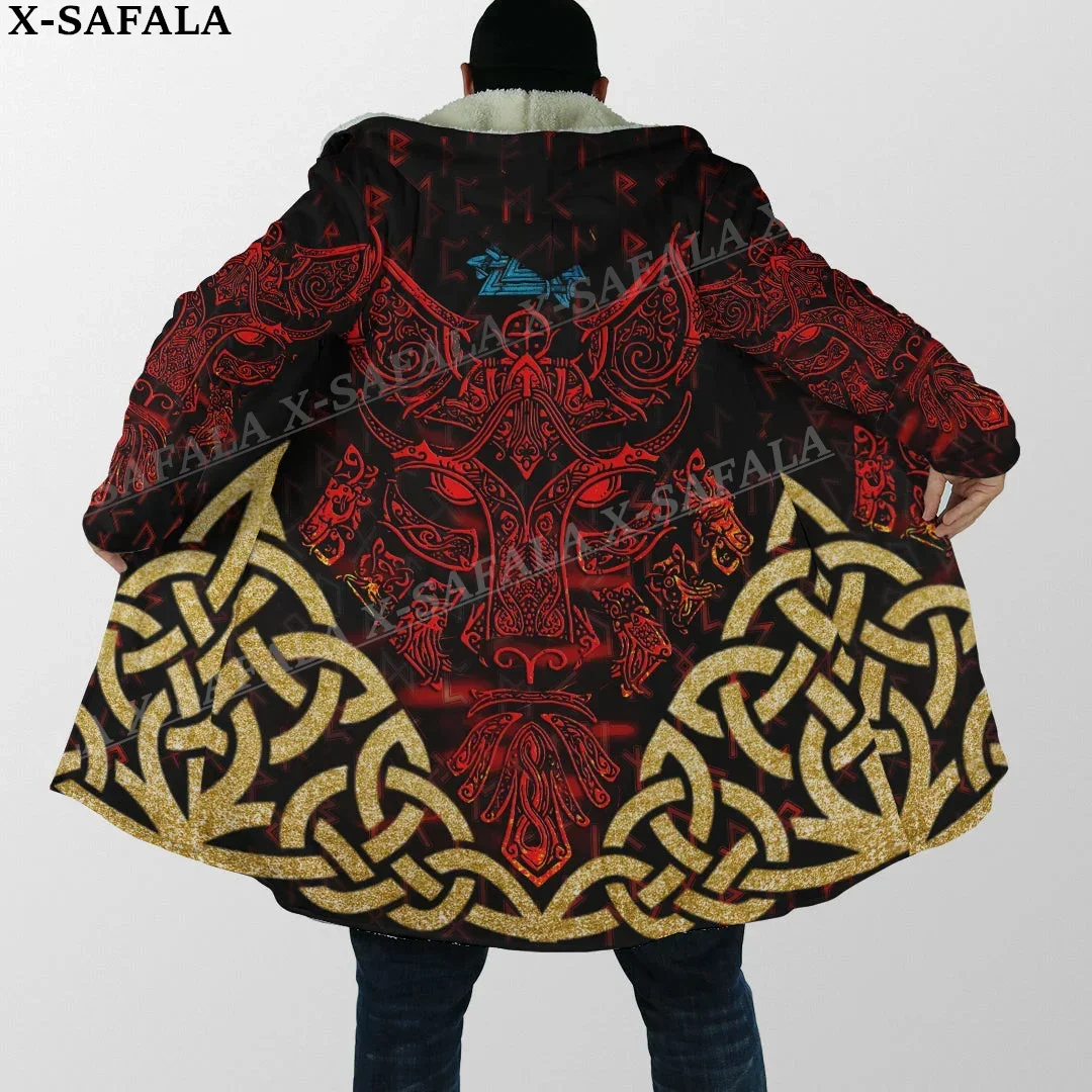 Символ татуировки Ворон Один Викинг Мифология Толстый теплый плащ с капюшоном