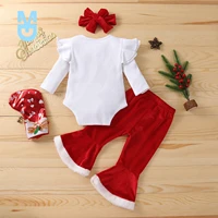 new baby 0 18m christmas born infant baby girls clothes set ruffles rompers red velvet pants outfits clothing xmas d84