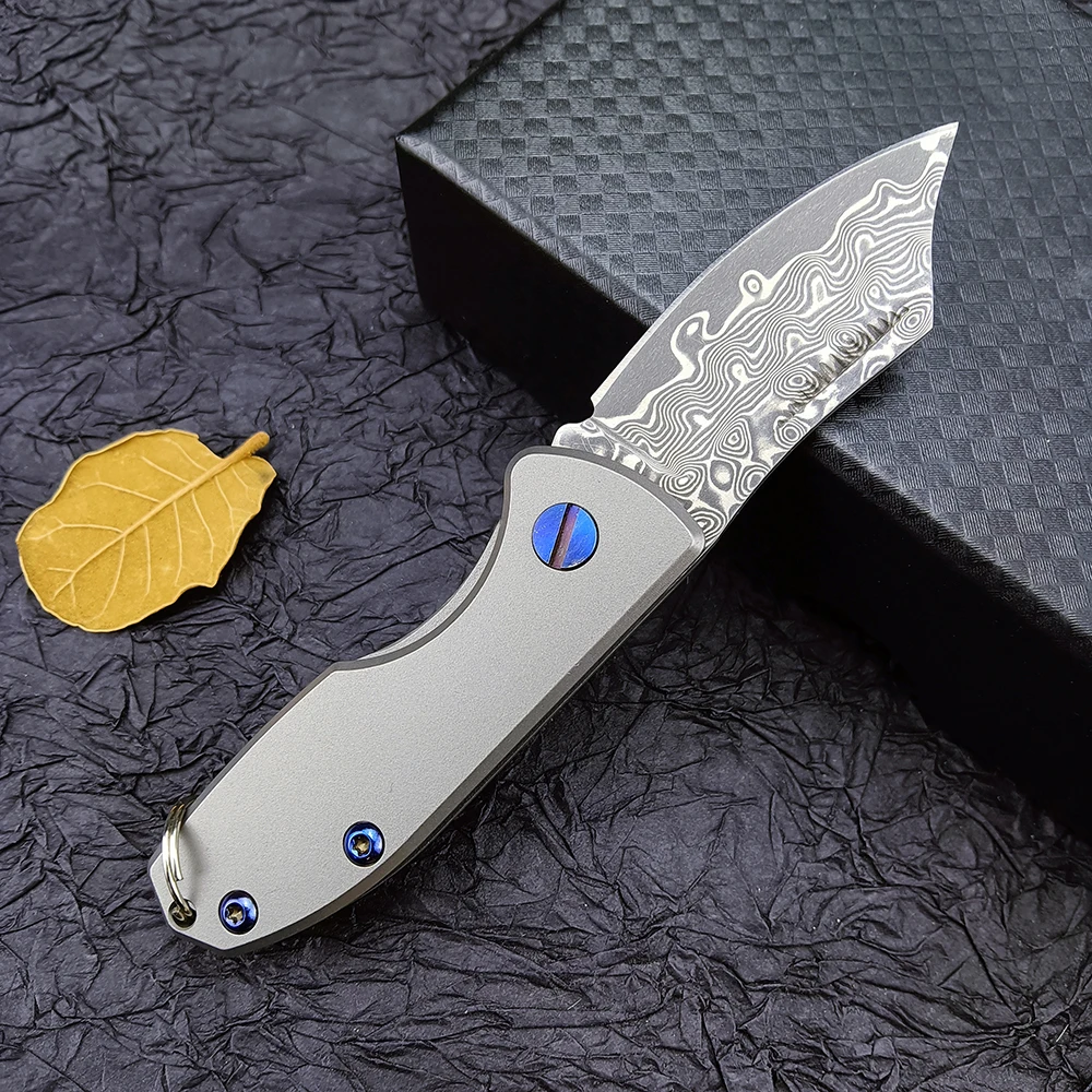 

EDC Pocket Camping Folding Knife Small Damascus Steel Knife Titanium Alloy Handle Survival Rescue Tools Outdoor Flipper Knives