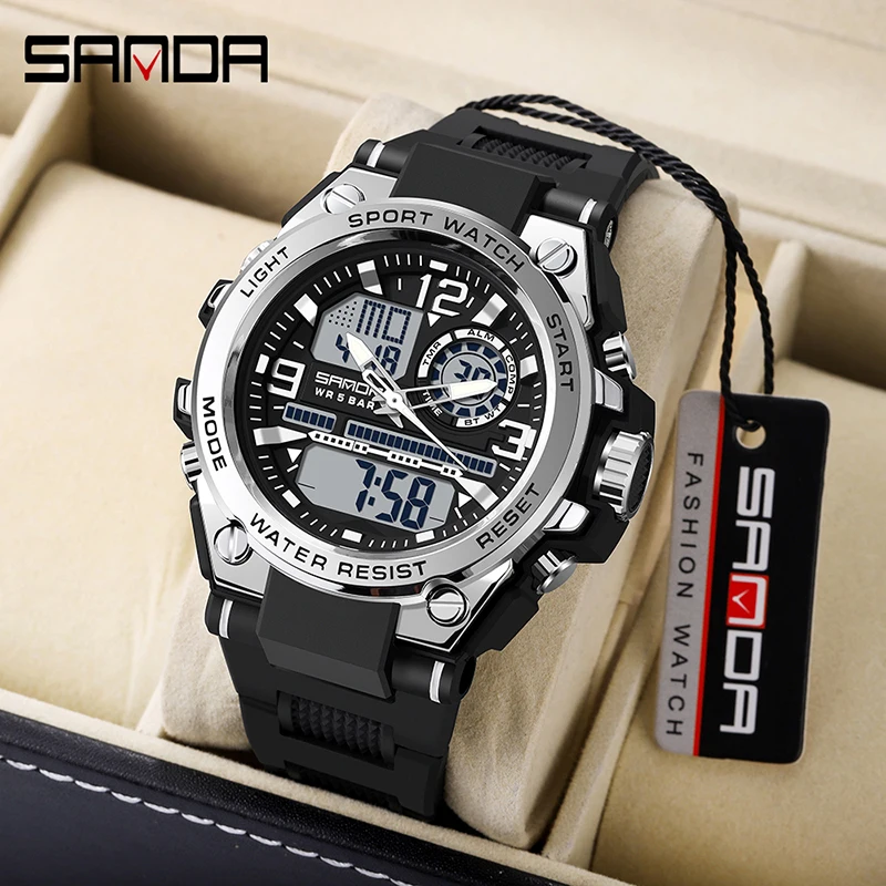 

SANDA Men Sports Watch Military Watches LED Quartz Dual Display Waterproof Outdoor Sport Men's Wristwatches Relogio Masculino