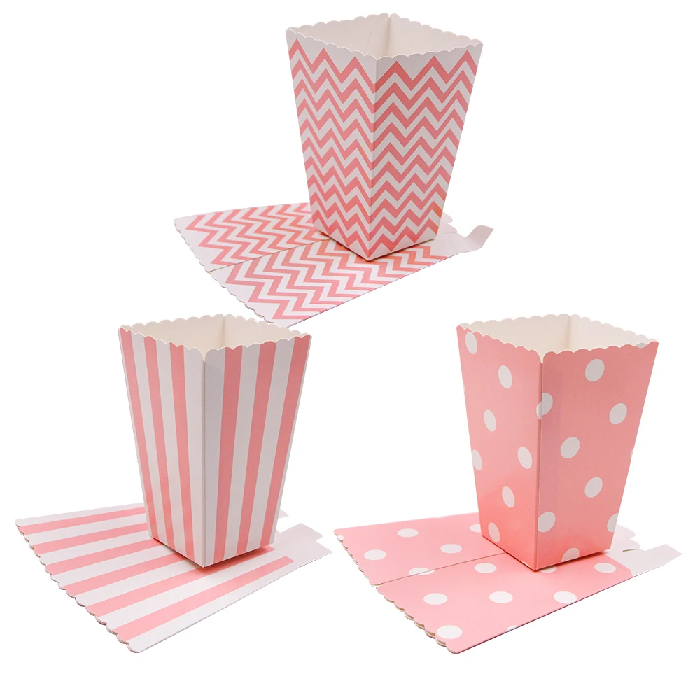 

12PCS Pink Popcorn Cup For Baby Happy Birthday Party Supplies Wedding Candy Box For Christmas Decoration Event & Party Supplies
